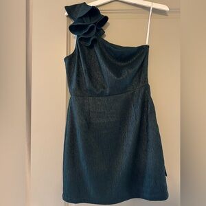 Lulu's Forest Green One-Shoulder Dress